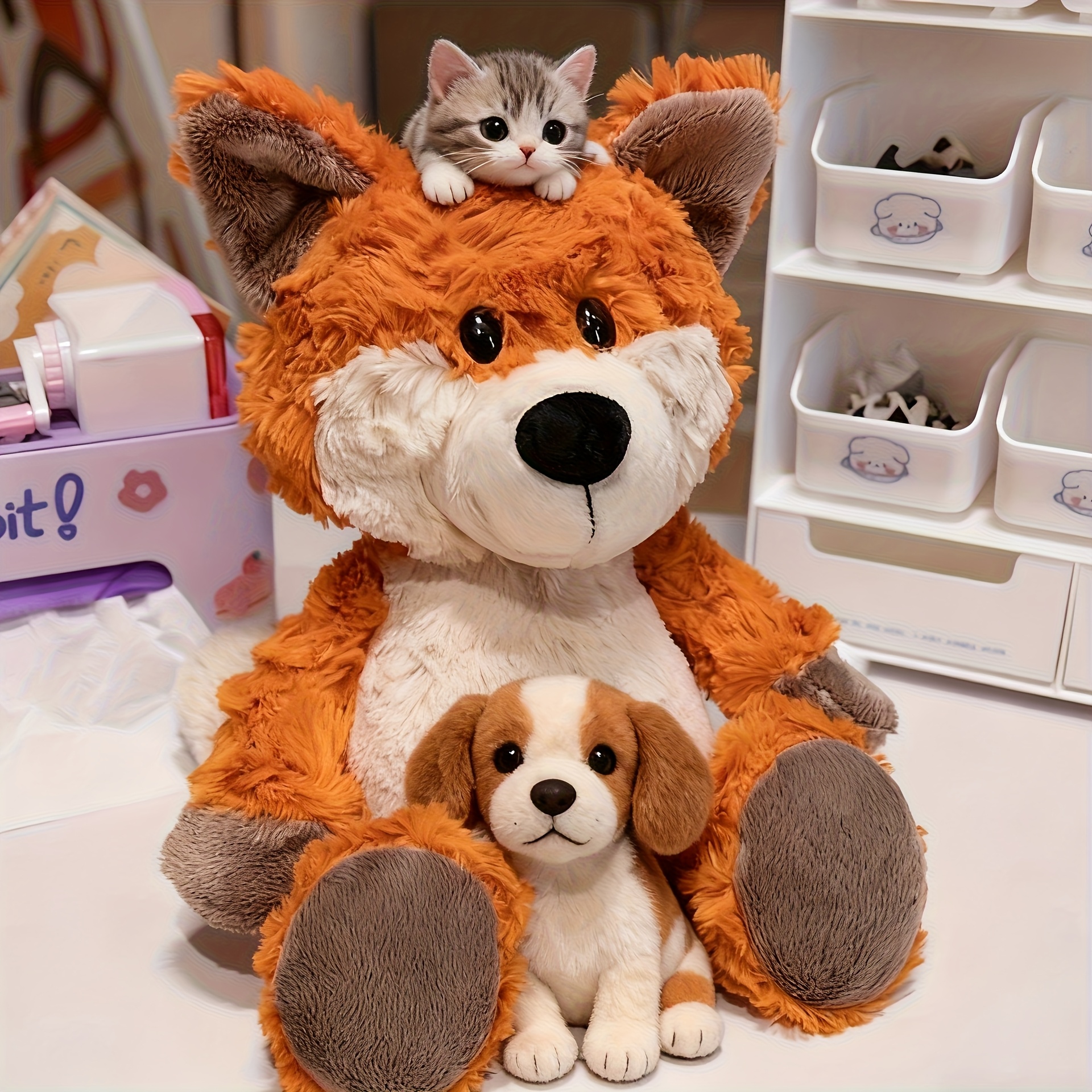 TEMU Adorable Plush Fox Toy , Soft And Chew-resistant, Perfect For Teething Puppies And Safe For Small Pets