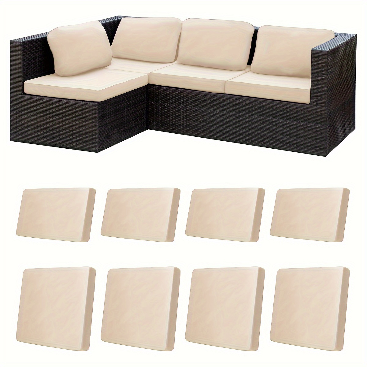 TEMU 8pcs Housses de Coussin Extensibles pour Patio (housse de coussin arrière x4 et housse de coussin de siège x4) Housse de Coussin de Canapé
