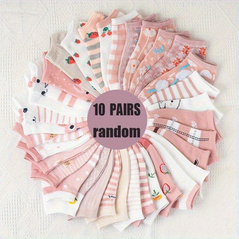 E-shop 20 Stück/10 Paar, Damen-Knöchelsocken, schlichtes stilvolles Blumenmuster, geeignet für Frühling, Sommer Herbst, Damen-Niedrigschneidesocken,