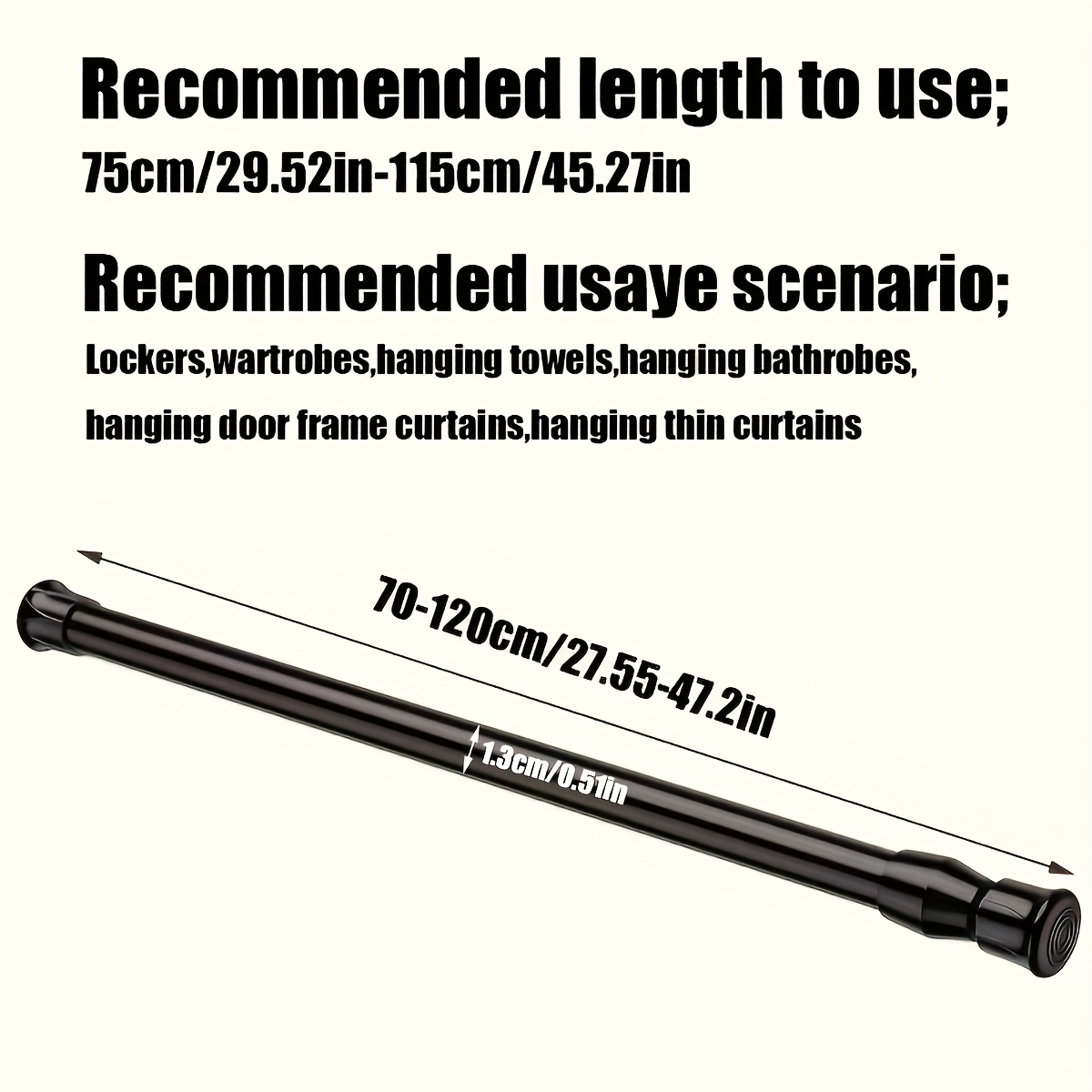 TEMU 1pc No-drill Telescopic Rod, Built- And Screw-less Fixed Rod, Wall-mounted Towel Bar, For Decorating Shower Curtains, Drapes, And Door Curtains,