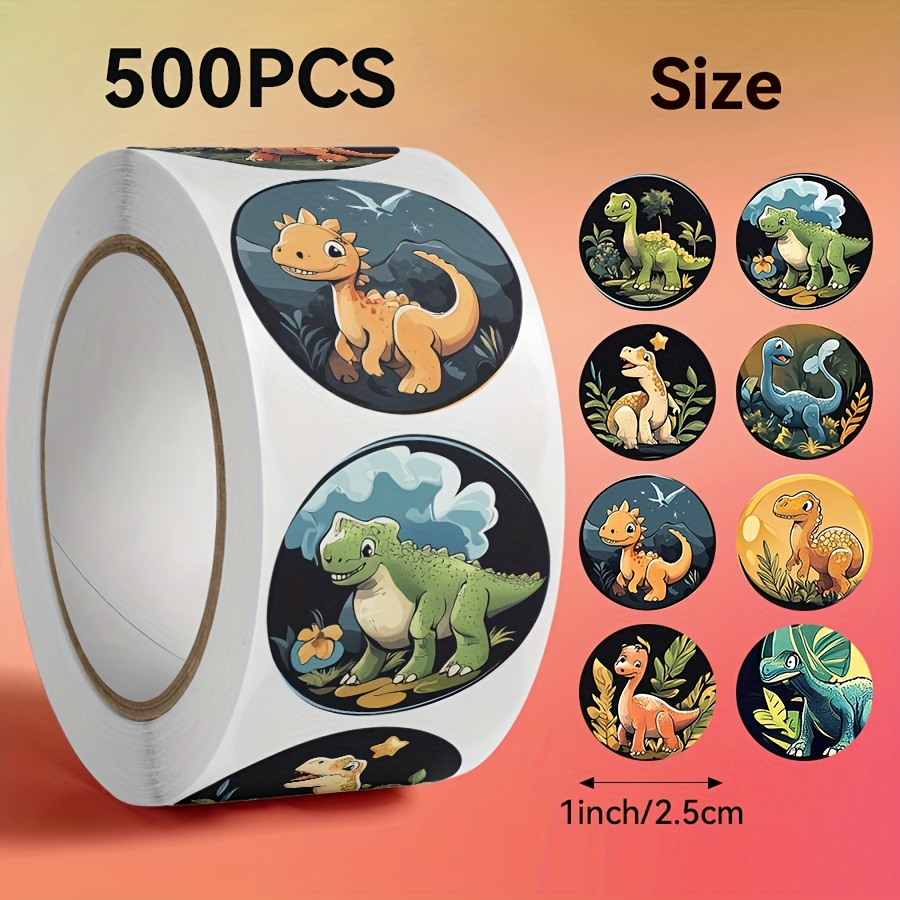 TEMU 500pcs/roll, Dinosaur Round Sticker Roll, Suitable For Decorating Tablets, Phone Cases, Notebooks, Product Packaging, Skateboards, Etc