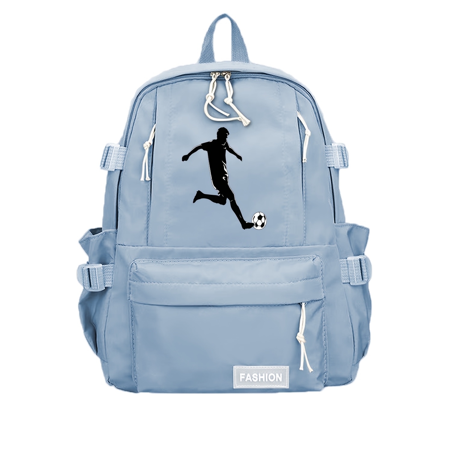 A Spacious Student Backpack With Adjustable Shoulder Straps, Showcasing A Silhouette Of A Soccer Player, Ideal For Travel And School Trips., For Teenager, For Teenager