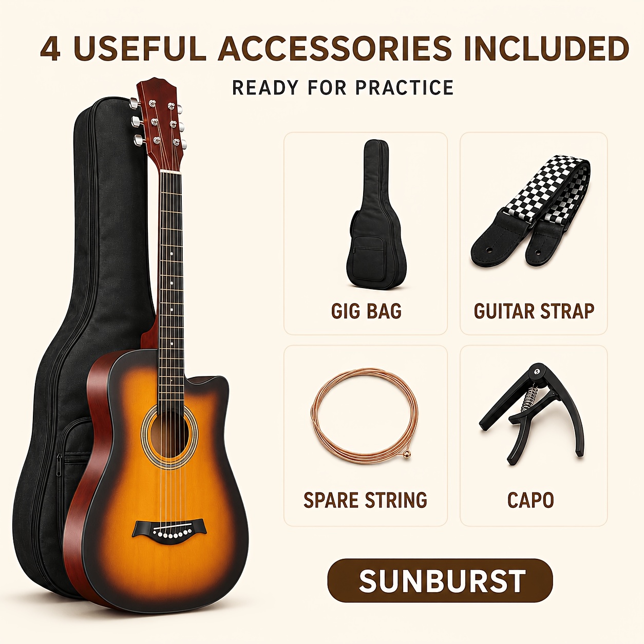 38 Inch Entry Cutaway Acoustic Guitar&comma; User-...