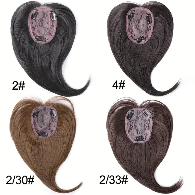 12 inch hair toppers for women with thinning hair synthetic hair topper with wispy bangs 3d cover upgrade middle part clip in bangs for women daily gift black dark brown heat resistant high temperature fiber details 4
