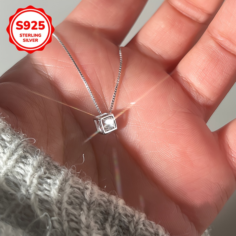 925 Hypoallergenic Sparkling Cube Pendant Necklace, Versatile Gift