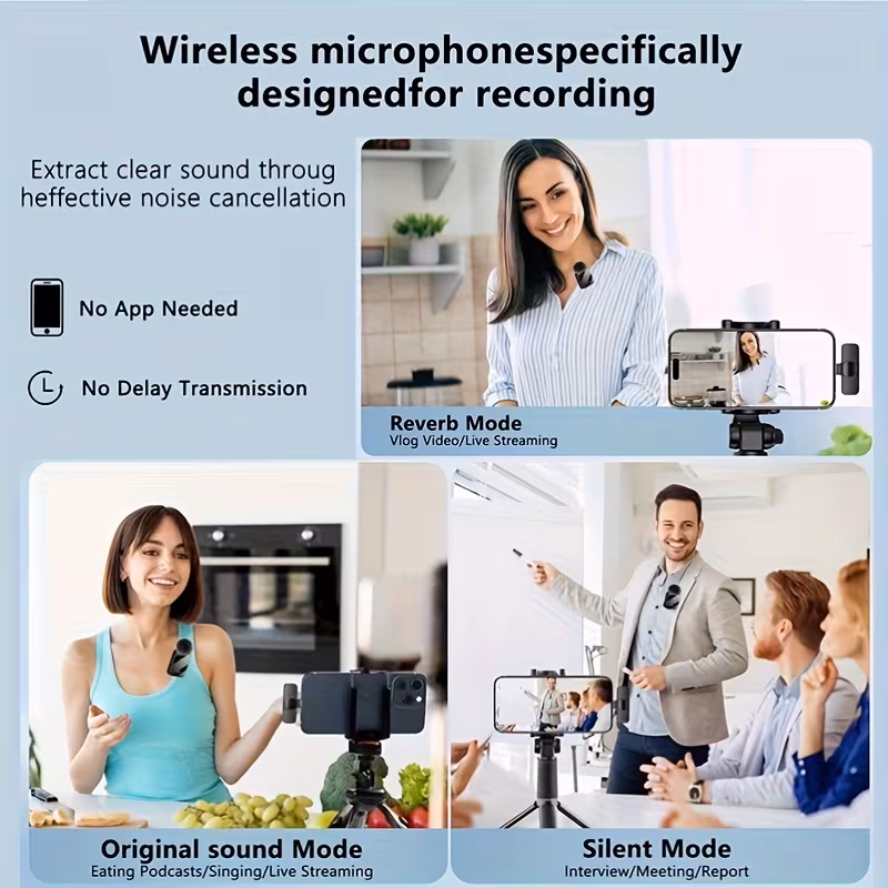 professional lavalier microphone with intelligent noise cancellation 360 omnidirectional condenser 2 in 1 lapel mic with wind for content creation live streaming interview recording vlogging usb c ios 2 4g 5g connection Product details 2
