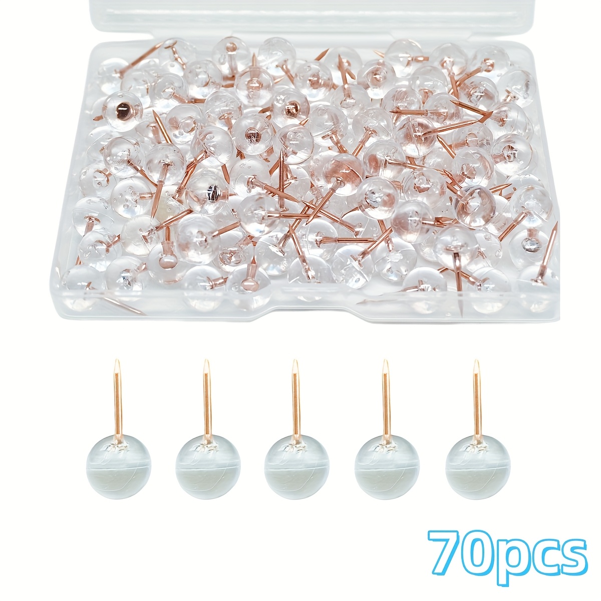 70pcs Creative Minimalist Transparent Push Pins, Ball Head Tacks, Cork Pins, Thumbtacks For Easel Fixing, Message Board, Photo Wall Diy Decor