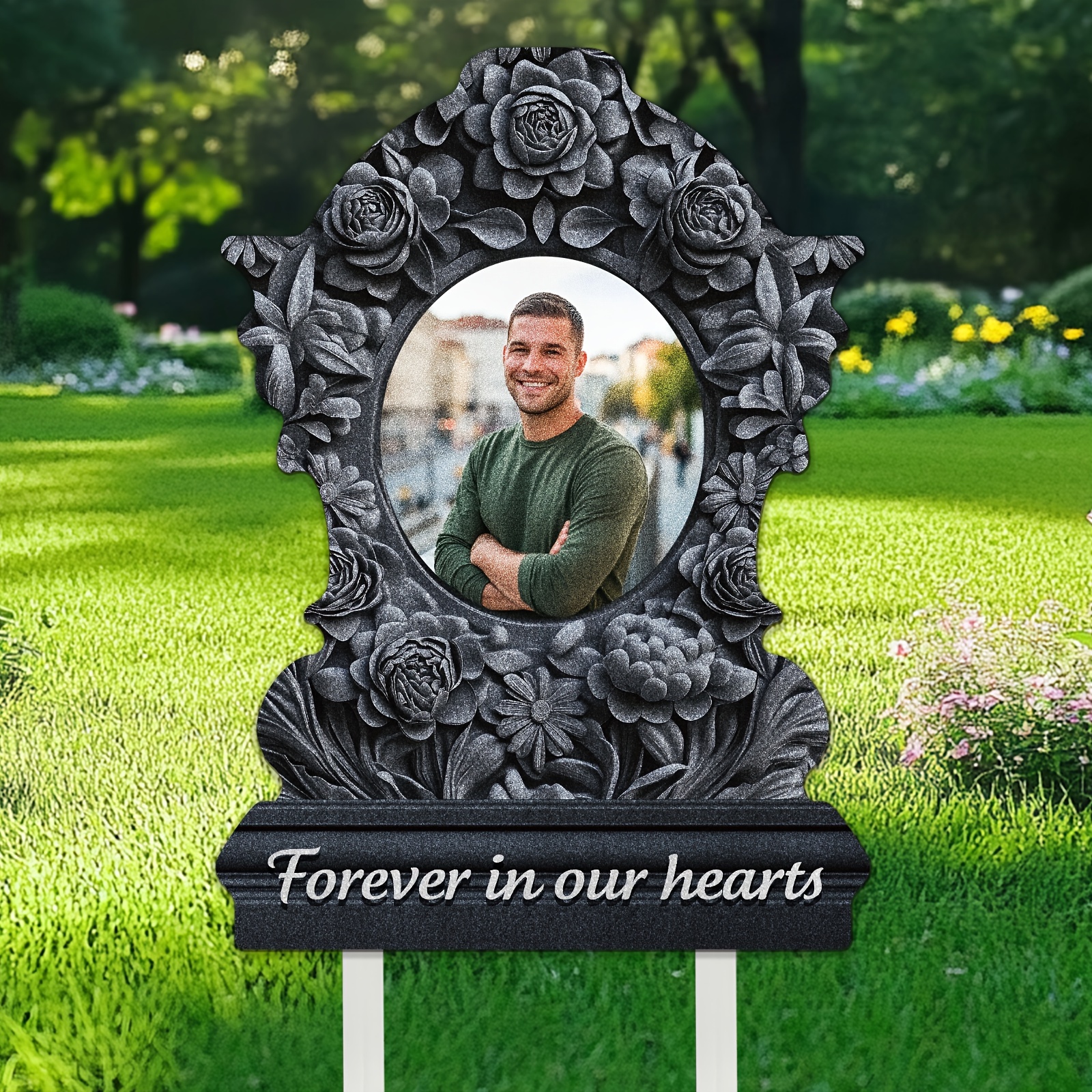 

Customizable 2d Tombstone Sign - Sparkling Silvery , Personalized Patterns For & Pets, Photo Option - Perfect Memorial Gift For Garden, Yard, Outdoor Lawn