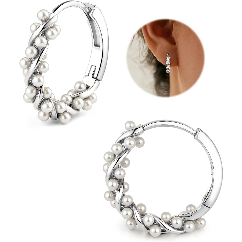 Image of 1pair Copper With 925 Silver Ear Post Earrings Twist Hoop Earring For Women Silvery/rose Golden Hoop Earring Wedding Bridal Earrings