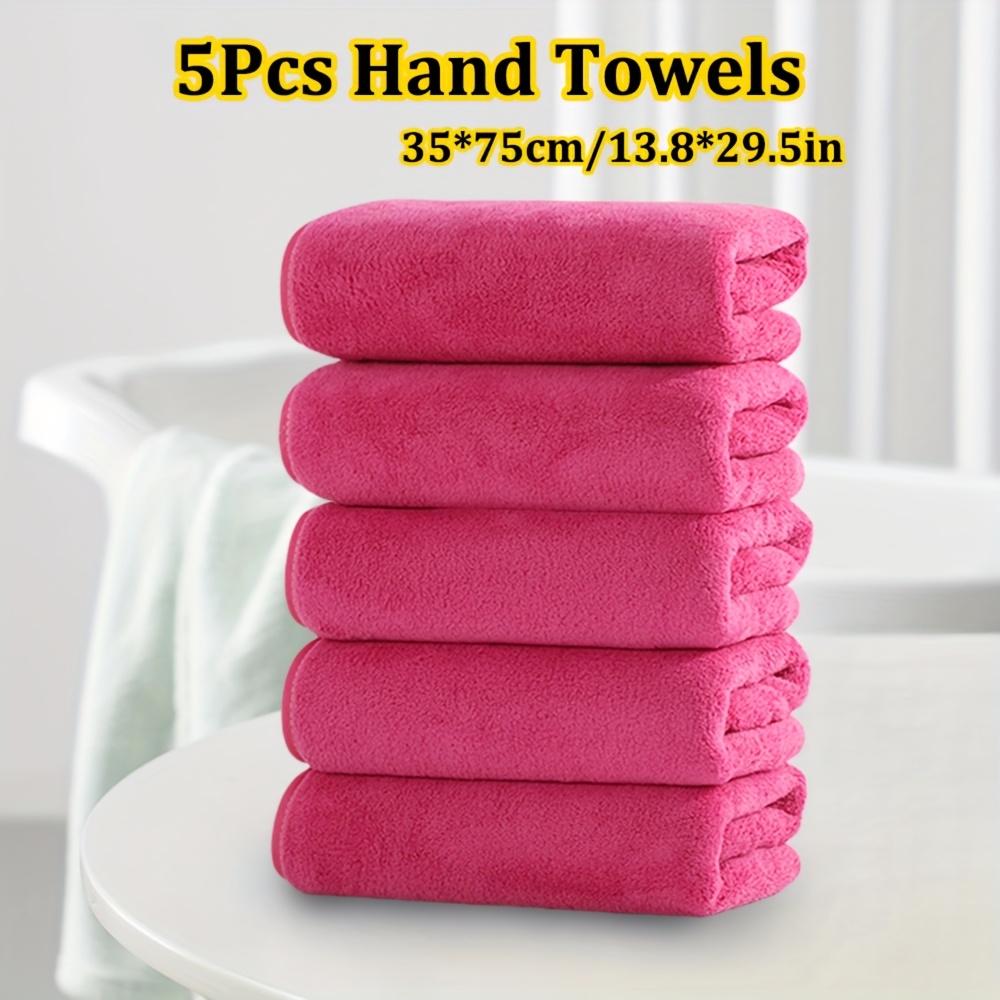 TEMU 5pcs Hand Towel Set 35 X 75cm/13.8 X 30in Solid Color Microfiber Hand Towels, Optional, Soft And Comfortable, Absorption, Neat Edging Suitable
