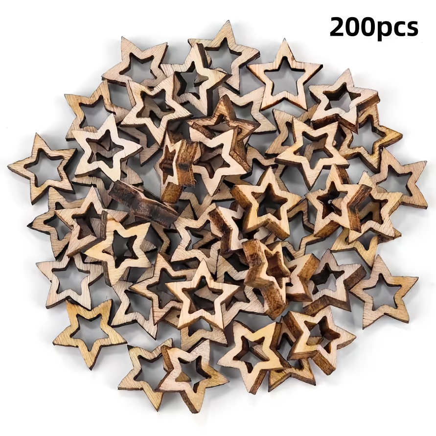 Image of 200pcs Unfinished Wooden Star Cutouts - Perfect For Diy Crafts, Gift Tags & Home Decor | Natural Wood Material, Wood Crafts