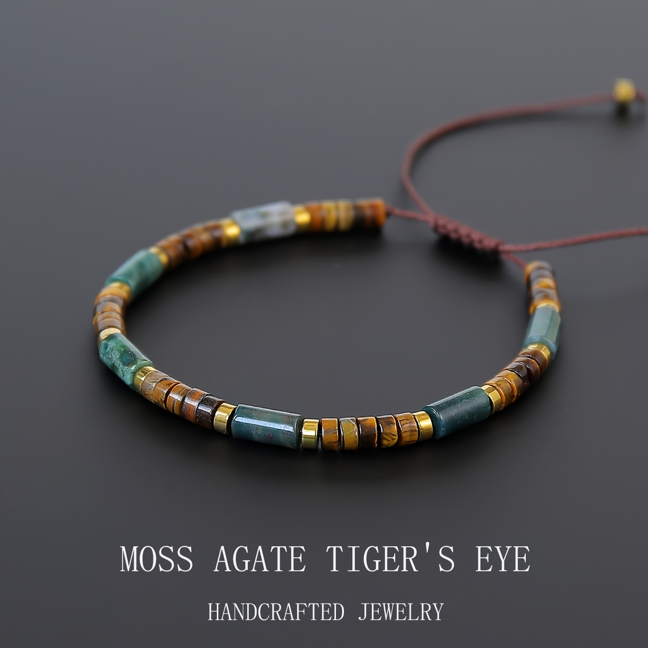Moss Agate Tiger's Eye Round Bead Men's Bracelet