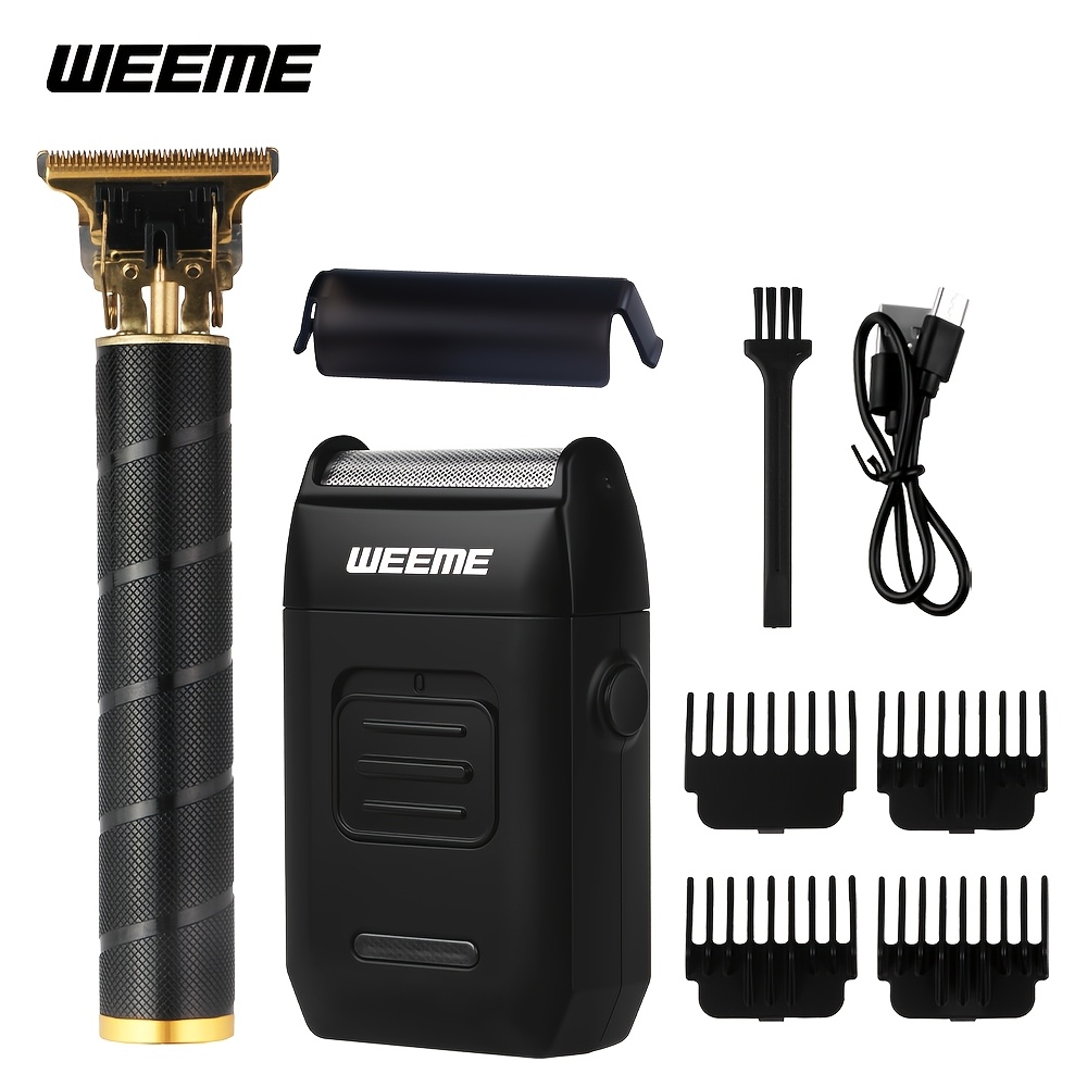 TEMU Kit da toelettatura elettrico WEEME da 2 pezzi 3 pezzi - Tagliacapelli + Regolabarba + Rasoio elettrico, Ricarica USB, Display LCD del livello