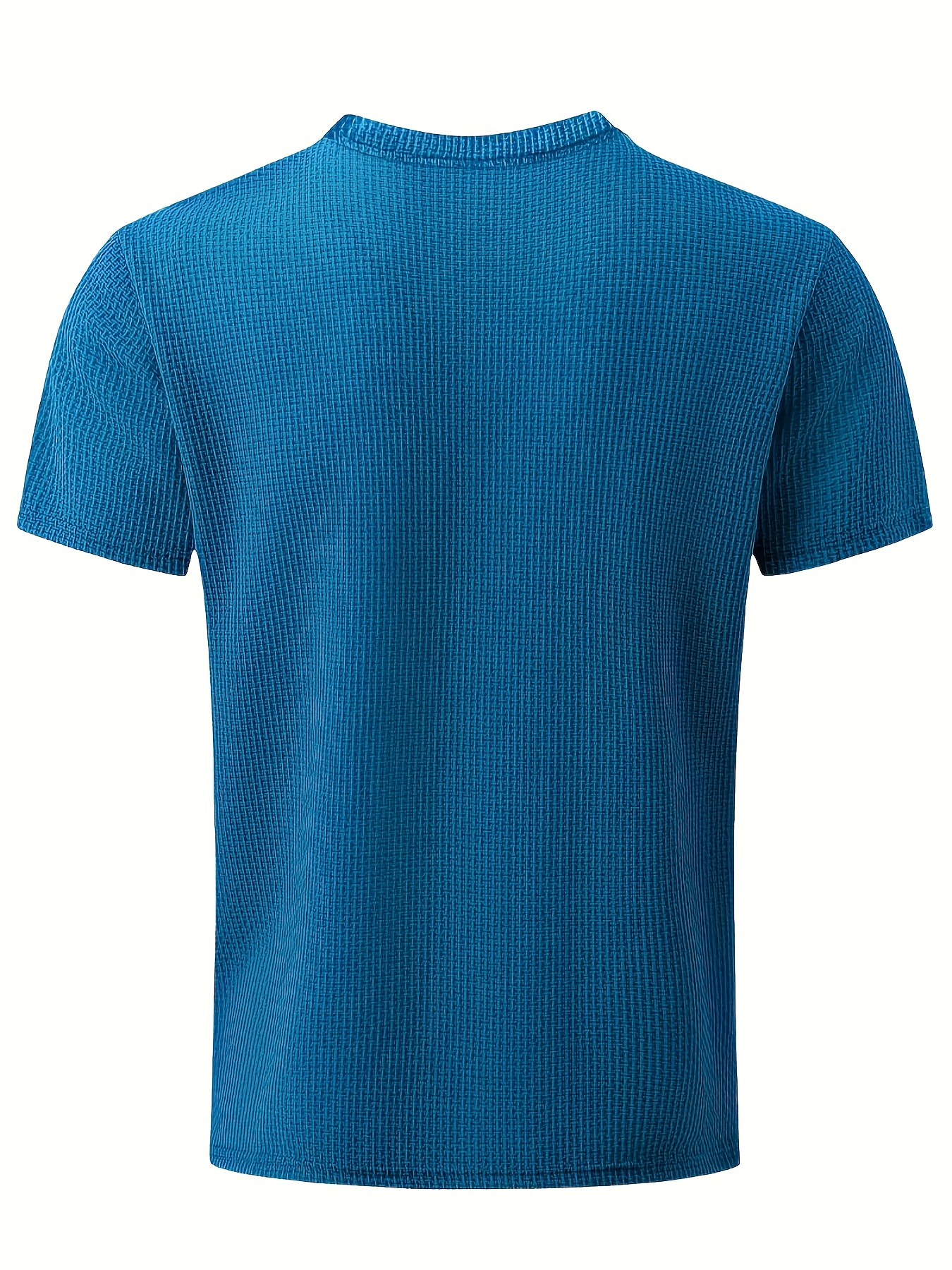 Men's Solid Color Waffle Knit T-Shirt - Breathable Stretch Fabric, Moisture-Wicking Round Neck Short Sleeve Tee for Summer Outdoor Sports & Casual Wear