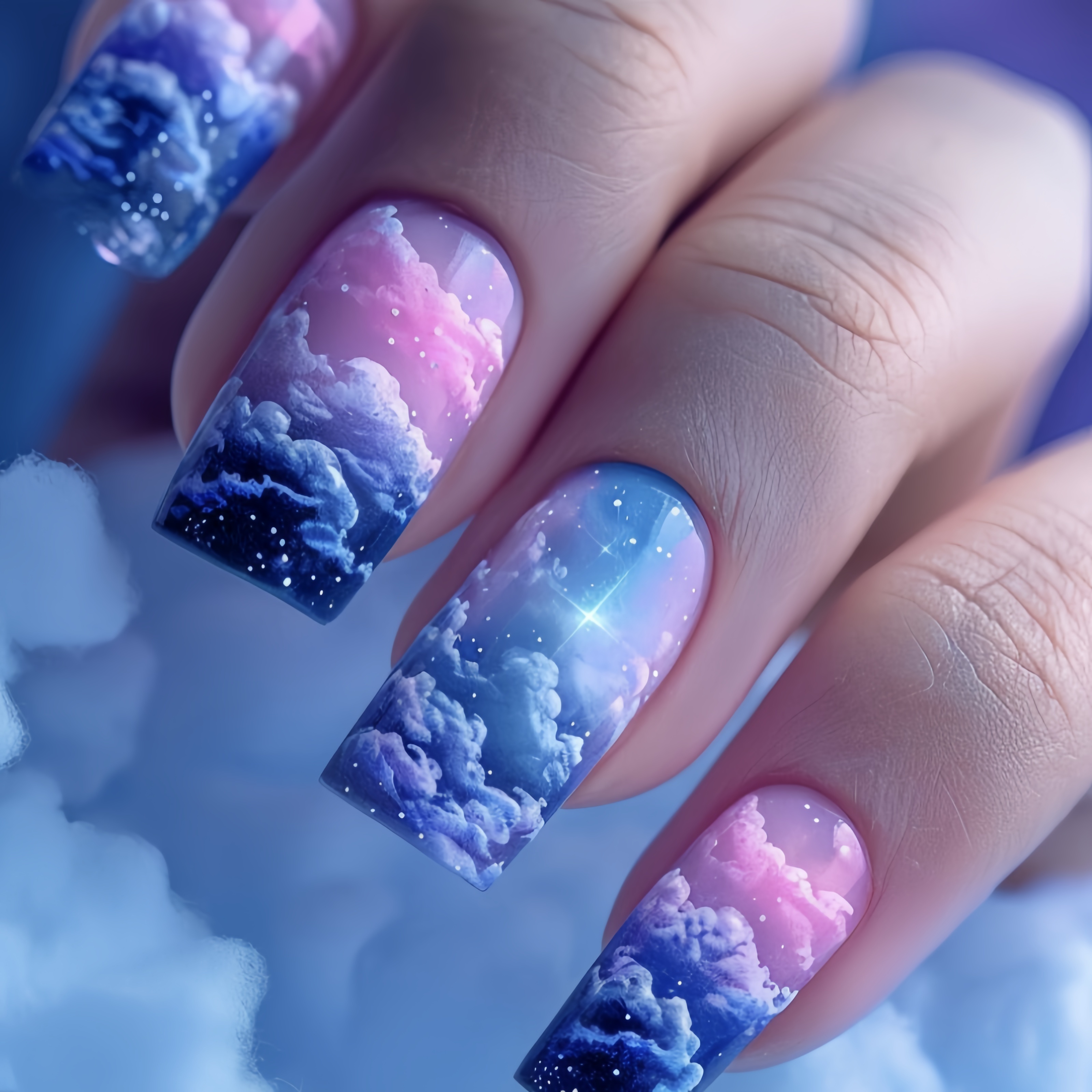 

Medium And Long Nail Stickers Sky Clouds Artificial Nail Stickers Removable 24 Pieces Finished Nail Art Art Purple Nail And Long Nail Stickers