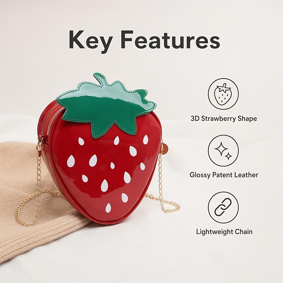 TEMU Sac à chaîne de fraise pour femmes, mini sac bandoulière à épaule avec motif de fruits créatif pour l'été