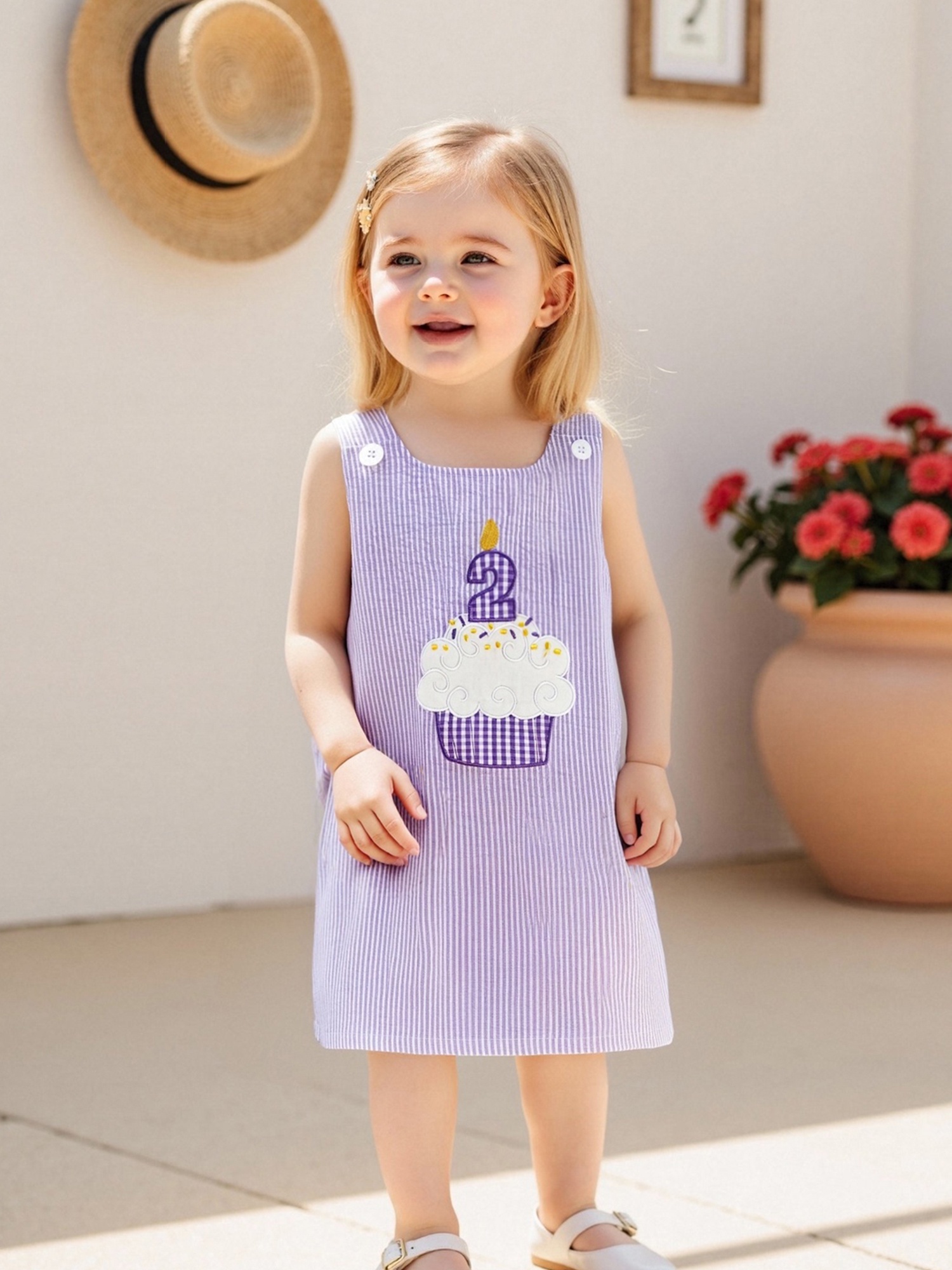 blue dress for baby girl Baby Girls First Birthday Bubble Romper with Hand Smocked Cupcakes main image 0