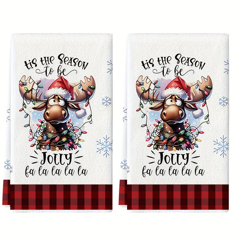 TEMU Lot de 2 Serviettes de Cuisine Noël en Tissu à Carreaux Rouges avec , Ensemble de Serviettes, Décoration de Noël, Cadeau de Noël, Chiffon de