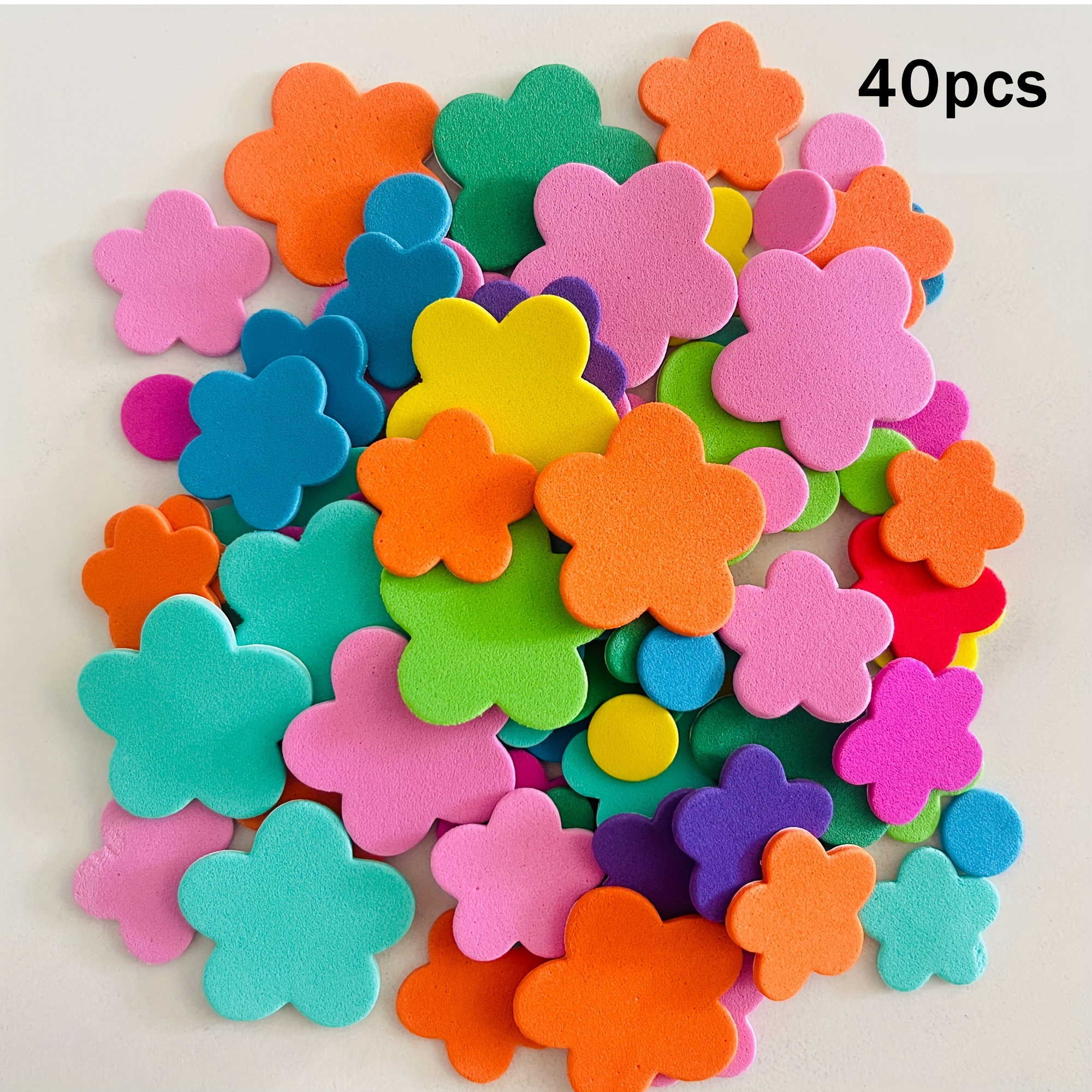 Image of 40pcs Colorful Eva Sponge Flower Stickers - Self-adhesive , Irregular Shapes With Glittery Edges, Single-use Crafting Materials For Scrapbooking, Scrapbooking Supplies, Scrapbooking Embellishments