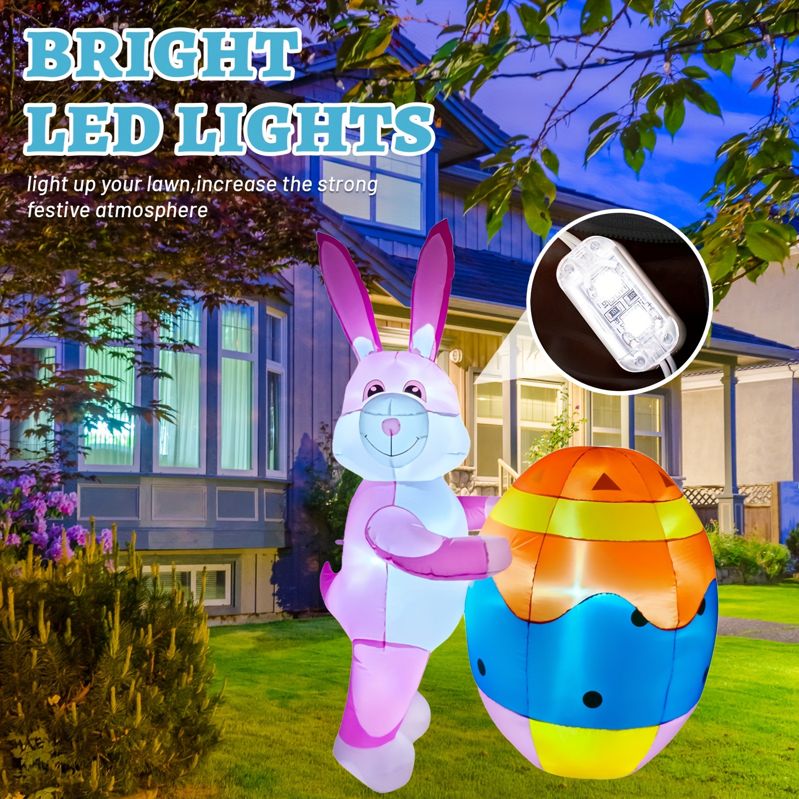 6 Ft Easter Inflatable shops Outdoor Decorations Easter Bunny & Eggs with LED Lights