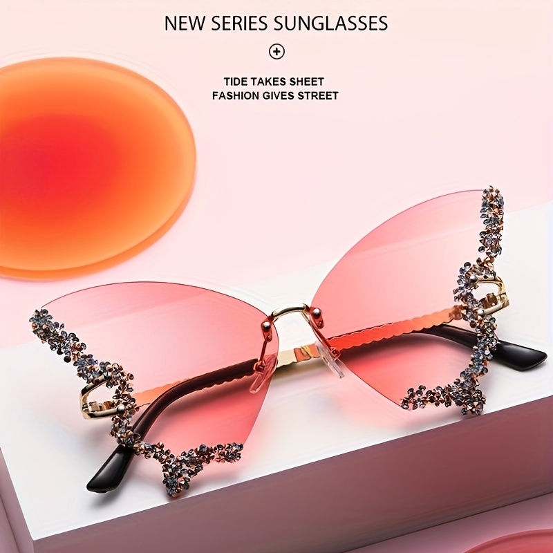 

Stylish Rhinestone Butterfly Rimless Glasses - Fashionable Eyewear For Women, Ideal For Parties And Proms - 1 Pair