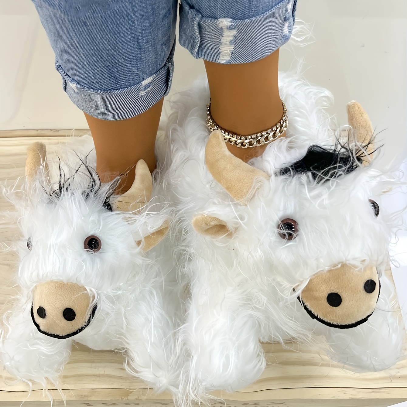 Fun Highland Scottish Yak Plush Indoor Cartoon Animal Indoor Home Slippers
