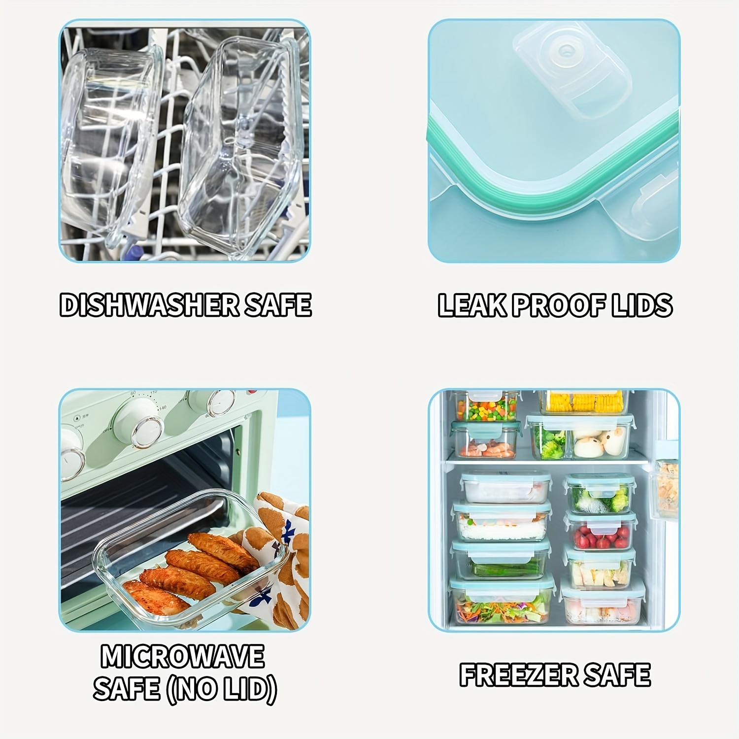 Leak proof Glass Food Storage Container Set Silicone Seal - Temu