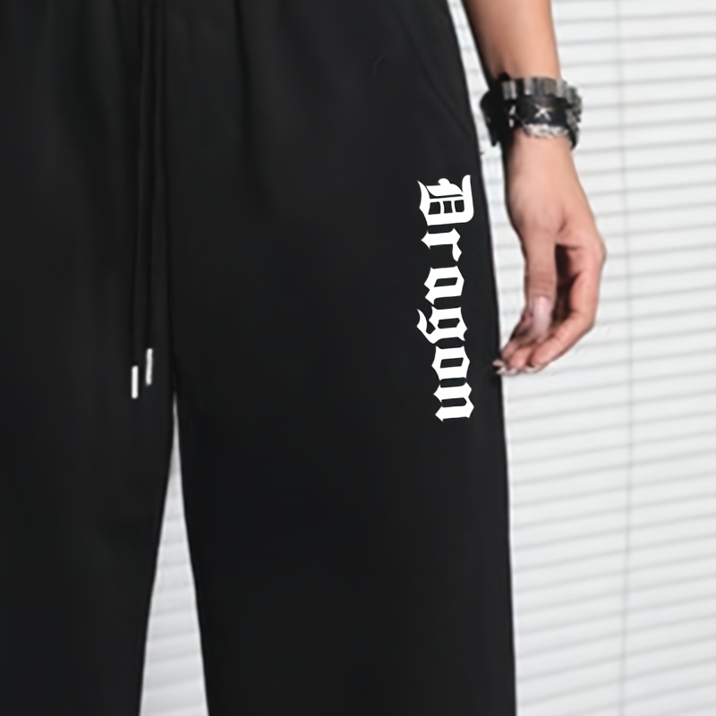 

1pc Pantalon de sport décontracté pour femmes avec imprimé dragon, tissu en polyester 100% tricoté, taille élastique avec cordon de serrage, jambes droites, pantalon de 'hiver, style hip-hop large