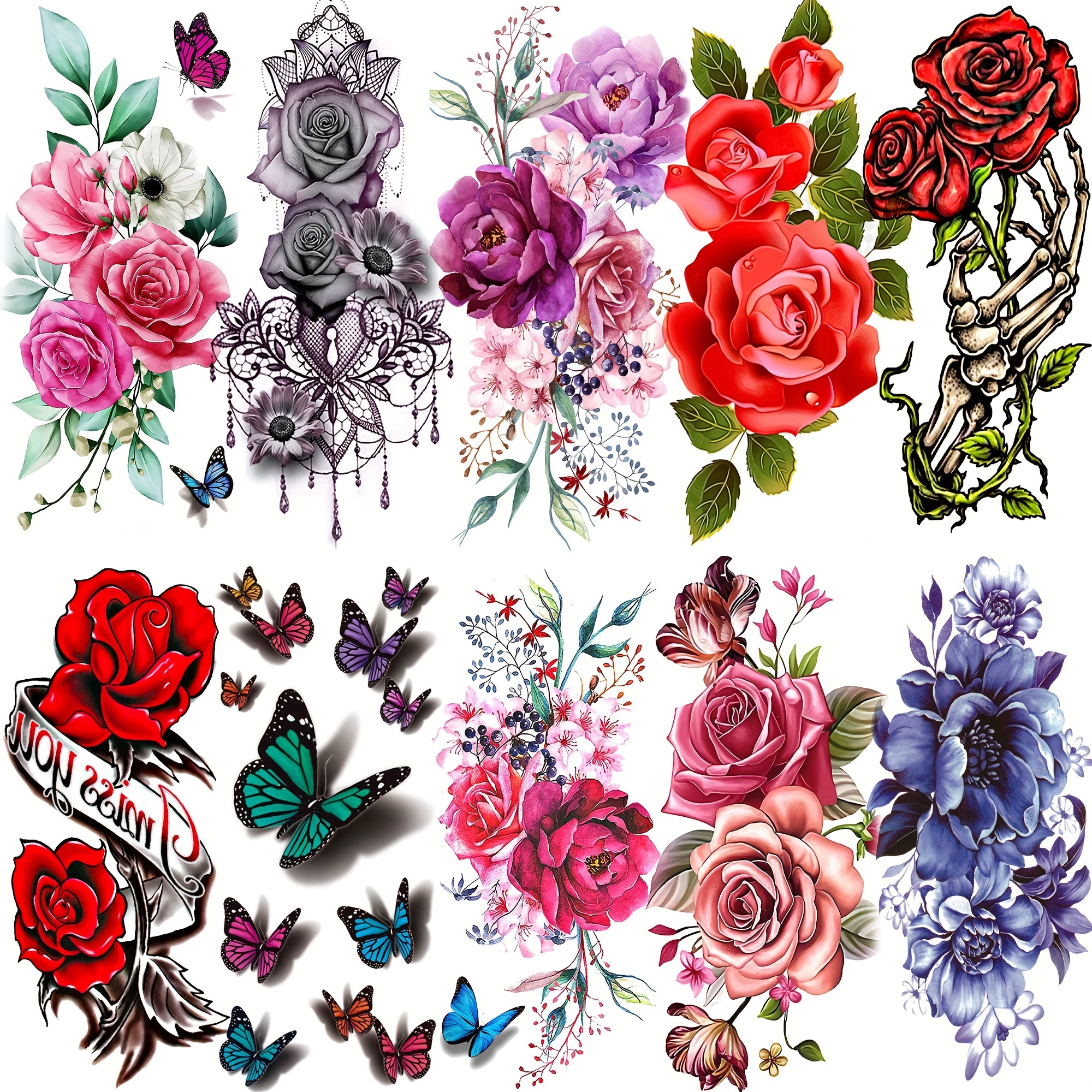 Peony Rose Flower Temporary Tattoo Stickers For Women Girls - Temu