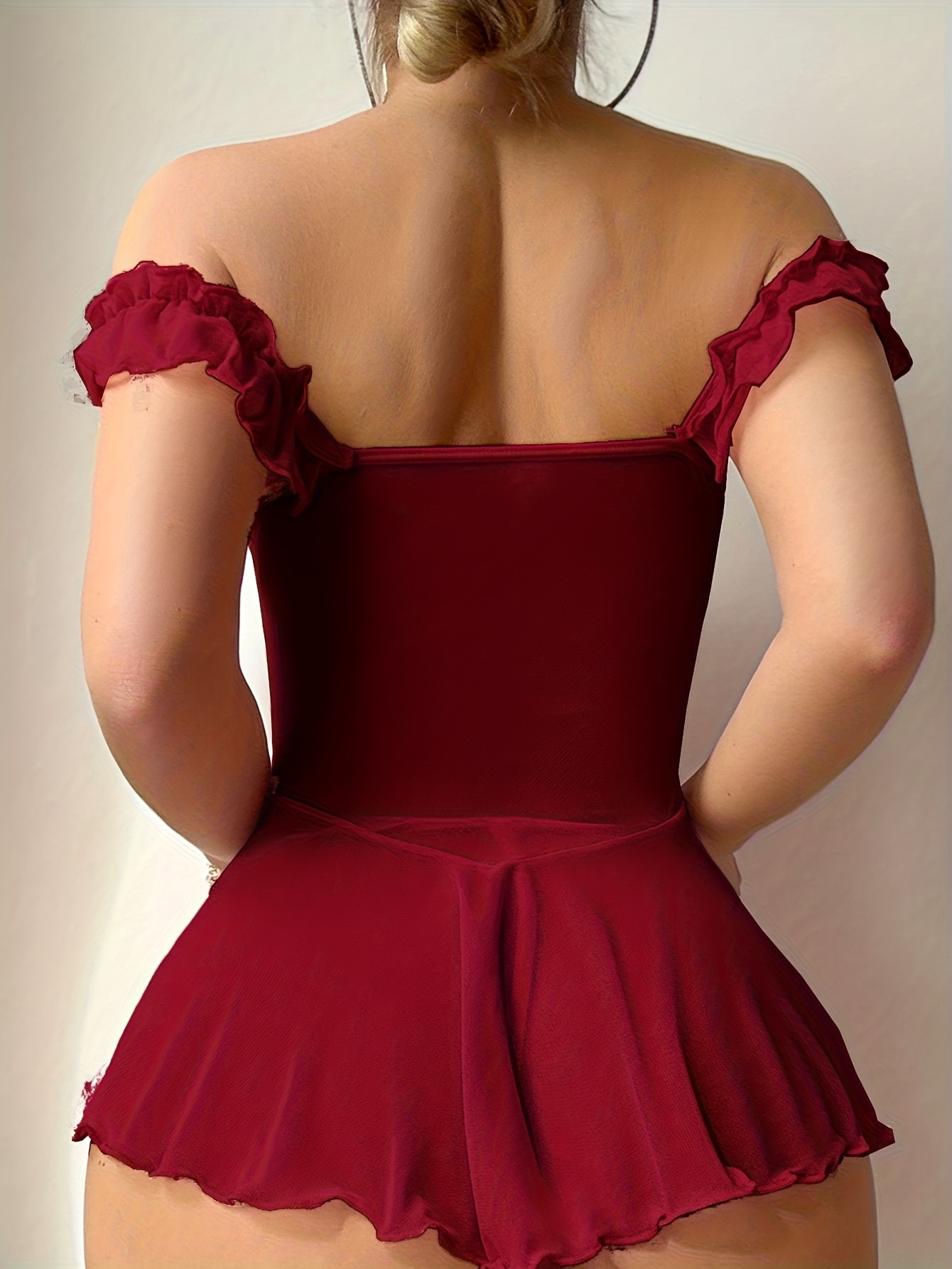 Sexy Mesh Off-The-Shoulder Ruffle Deep V Bandage Dress 2pcs Set