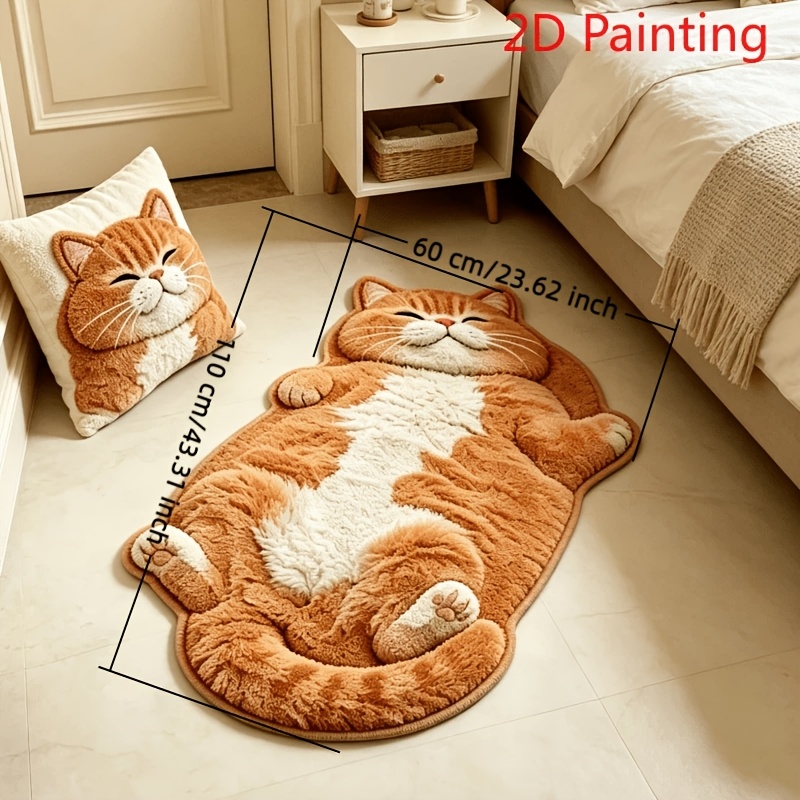 TEMU Kaschmir 900G+9mm [2D Flat] Dünne Plüsch 3D Wirkung, Kurzflor, Sanfter Haustier-Stil Liegefläche Fette Orange Katze Form Schlafzimmer Nachttisch