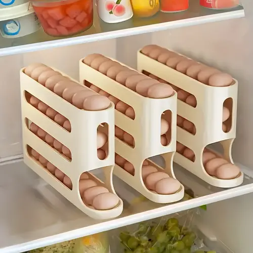 automatic holder for fridge 4 layer stackable egg organizer space saving clear plastic container for refrigerator durable storage bin to 30 eggs