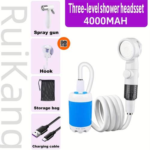 portable camping shower and campsite device wireless bathing rechargeable water pump car and outdoor camping showerhead kit quick hiking pet bathing car washing
