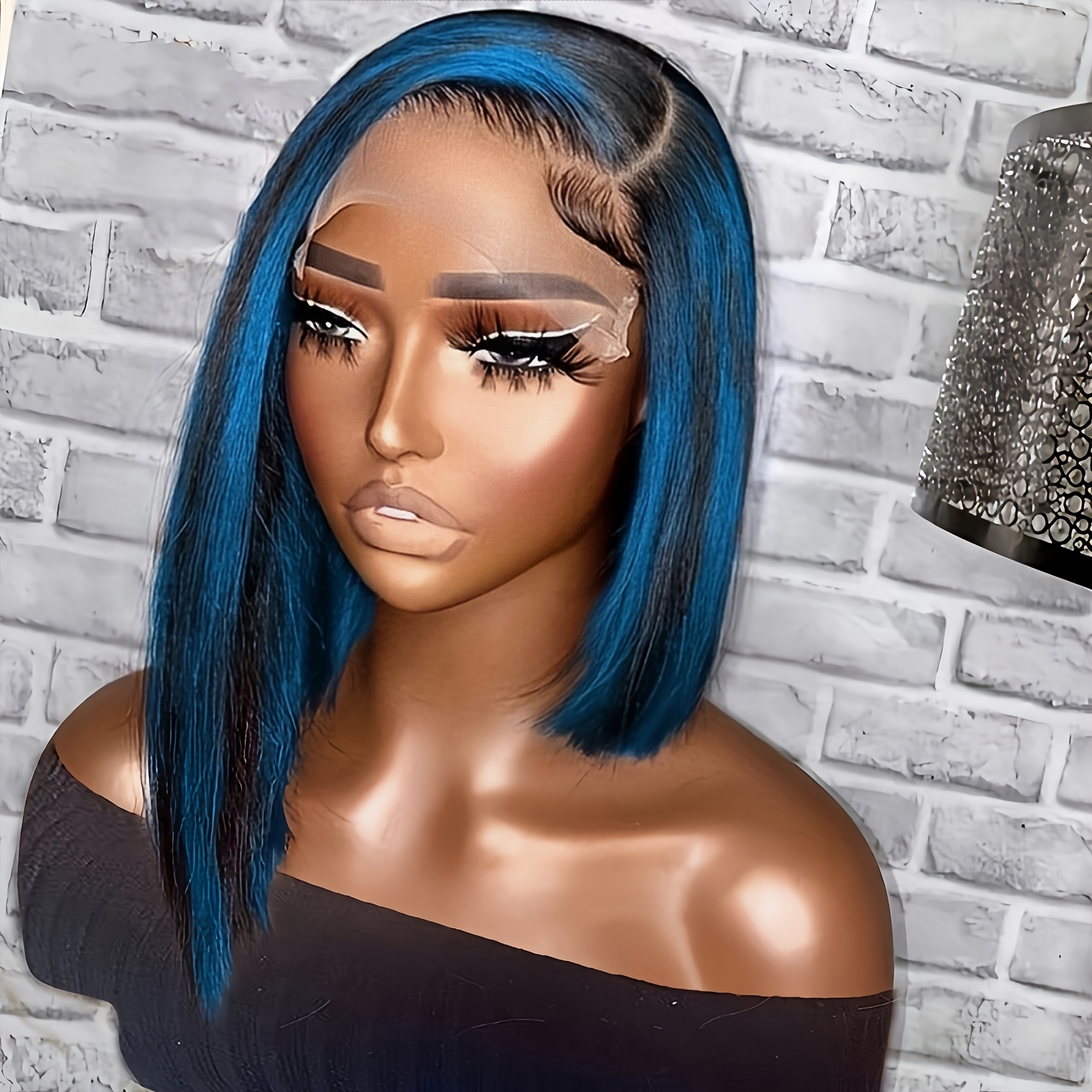 -SHORT BBY BLUE BOB HUMAN HAIR STRAIGHT LACEFRONT Amazon.com : Bosfoze Blue Lace Front Wigs Human Hair Body  main image 3