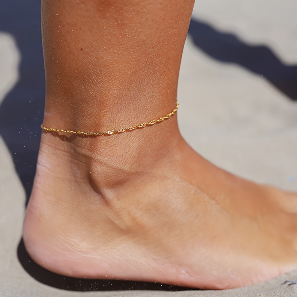 E-shop 1 Stück Damen Edelstahl -Strandkette Fußkettchen - Minimalistisch Elegant Schichtbar für & Urlaub, Ganzjährig Stapelbarer Meer Charm Armband