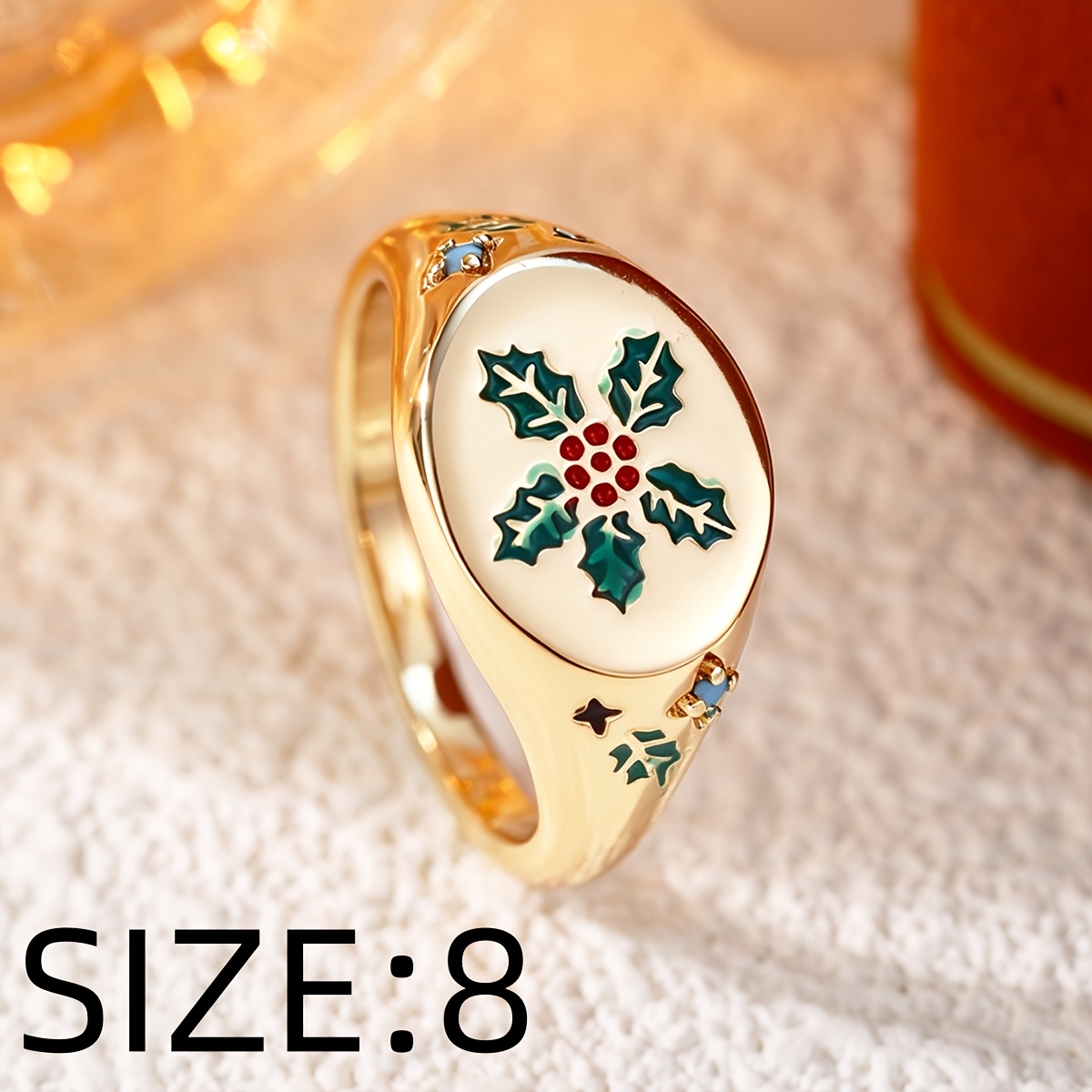 Floral Copper Inlaid Zirconia Statement Ring, Unisex