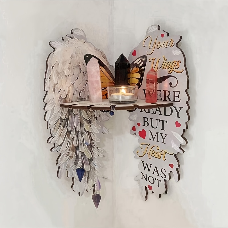 

1pc Vintage Wall Shelf - Wooden Corner Display For Candles, Keys & Small Items With Message "your Wings Ready But My Heart Was Not" - Home Decor Accent, Decorations