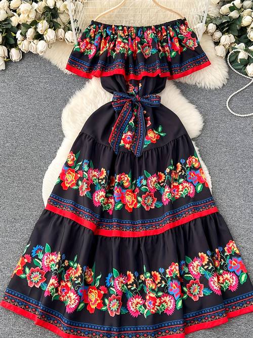 1pc of mexican womens dress a traditional mexican dress for women off shoulder style suitable for halloween carnival christmas valentines day wedding guests evening parties beach leisure parties and themed events