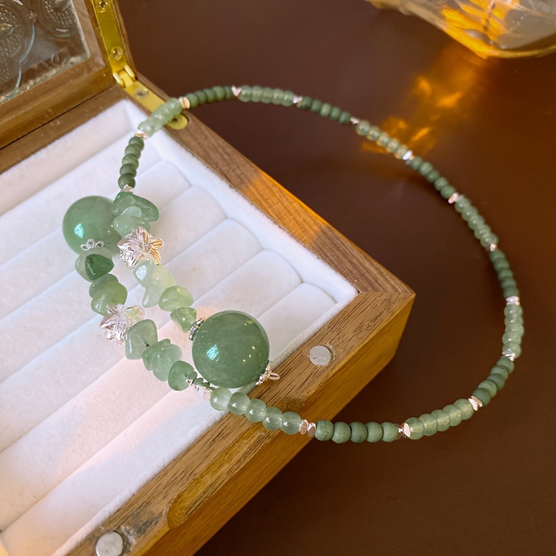 TEMU Elegant Faux Jade Beaded Choker Necklace For Women - Luxurious Chinese Style, Perfect Gift For Any Occasion