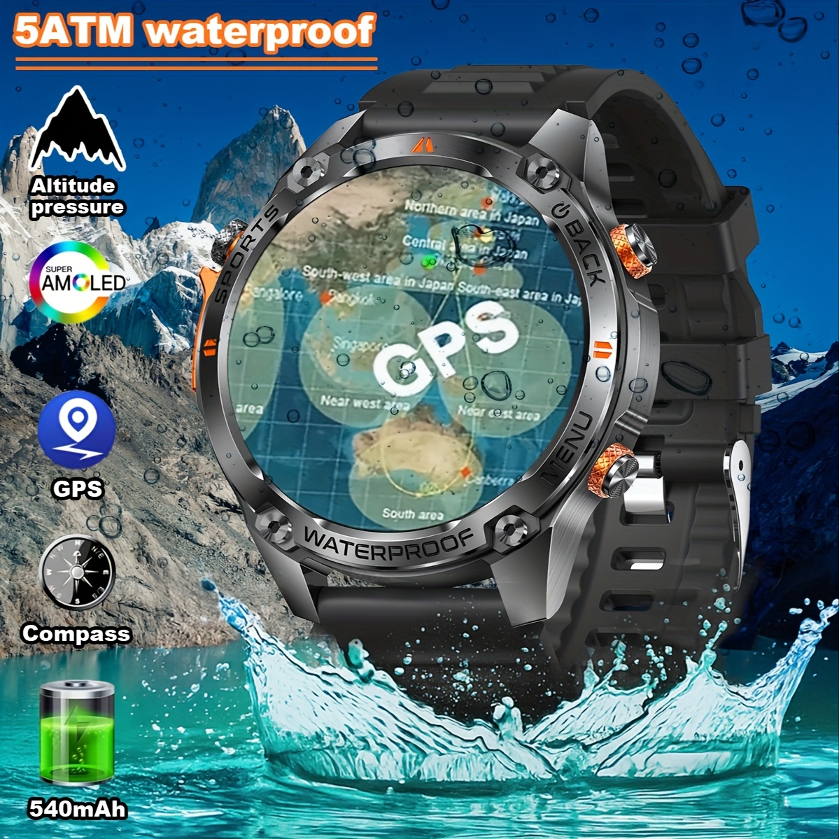 smart watch with gps compass   air pressure swimming triathlon timer 5atm stopwatch 170 sport mode automatic sport mode recognition 530mah usb rechargeable battery ab5690g chip suitable for  