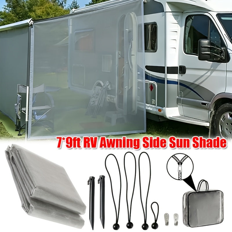 Image of Rv Awning Side Sun Shade Screen 9'x7' Mesh Sunshade For Rv Awning Sunscreen Motorhome Camping Trailer Awning Screenshade Block Uv Glare - Grey