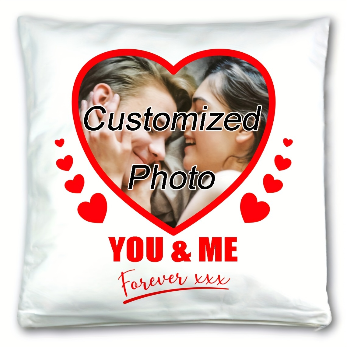 

1pc Personalized Heart Love You & Me Custom Photo Short Plush Throw Pillow Cover 18x18inch, Contemporary Zippered Polyester Cushion Case For Sofa Bedroom Living Room Decor, Machine Washable