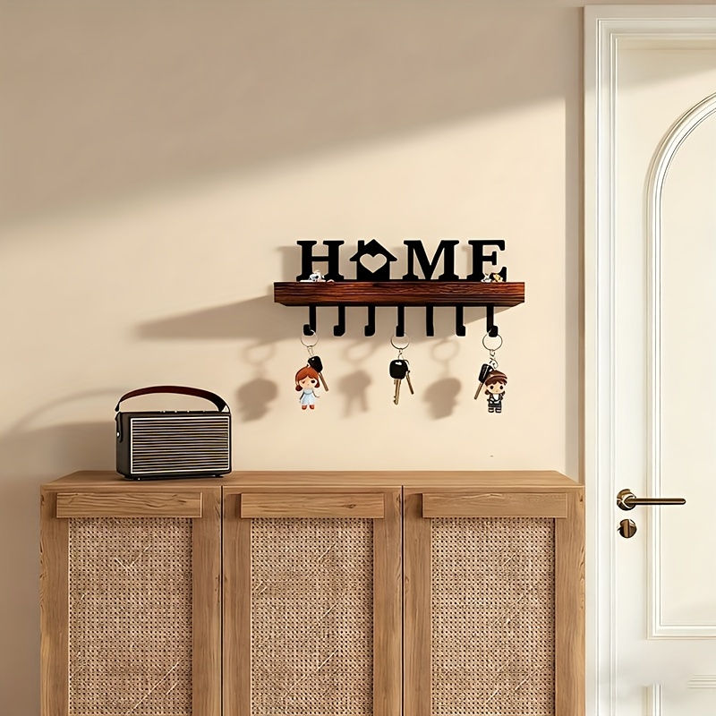 Wooden Wall-Mounted Key Holder Set with 7 Hooks for Keys and Mail