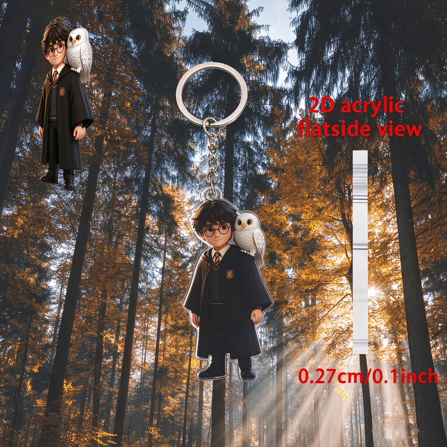 TEMU 2d Flat Warner . Harry Potter And Hedwig Series 2d Acrylic Keychain, Classic Character Design, Suitable For Keychains, Bag Charms, Car Hangings,