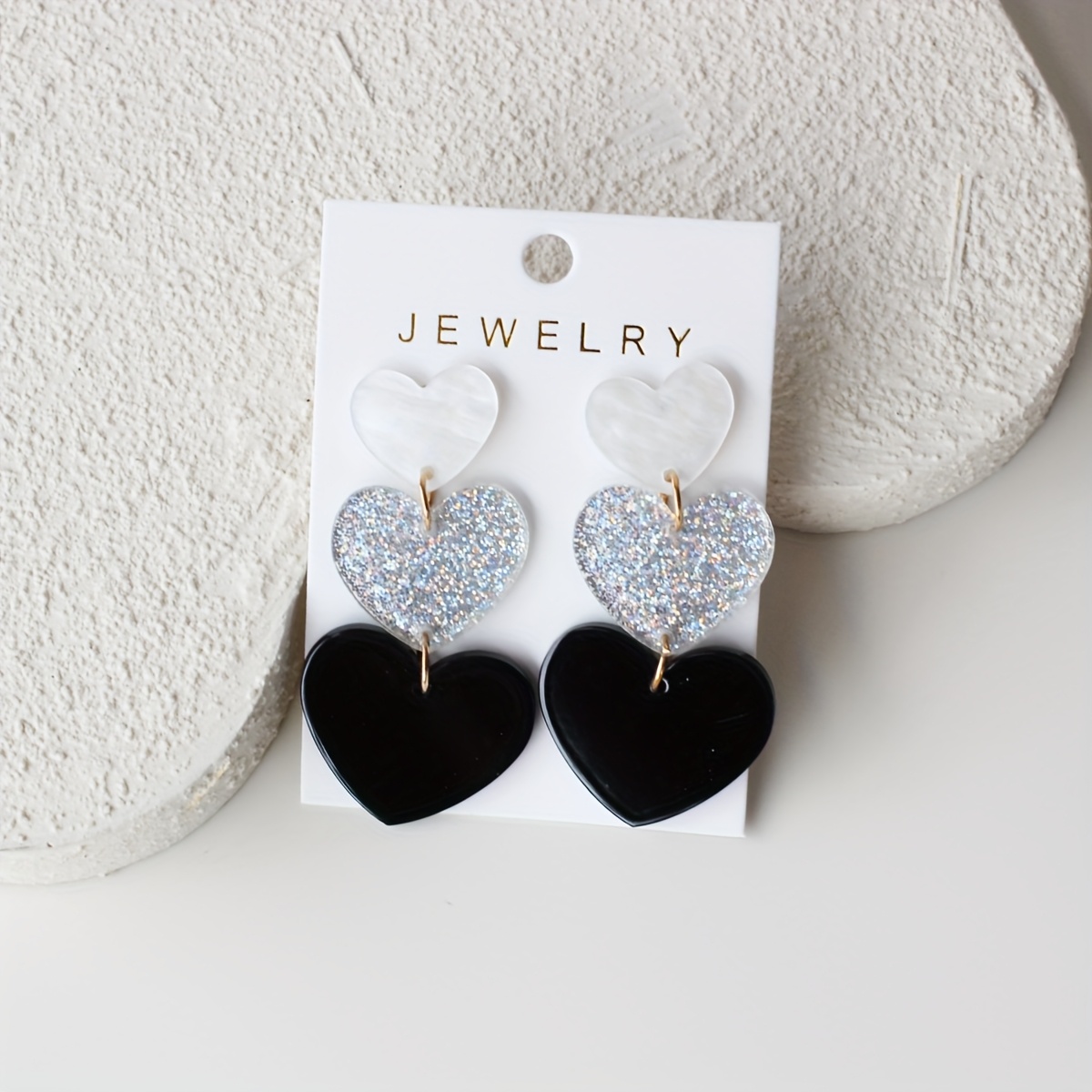 TEMU Valentine's Day 1 Pair Sparkling Black White Silvery Sparkling Acrylic Women' Earrings Glossy Cute Elegant Suitable For Daily All-match Party Vacation Gift Holiday Present