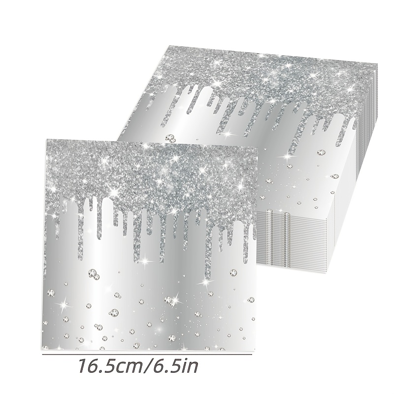 TEMU 20 tovaglioli argentati per feste, articoli per compleanni, decorazioni scintillanti, tovaglioli usa e getta argentati a tema diamante, ideali