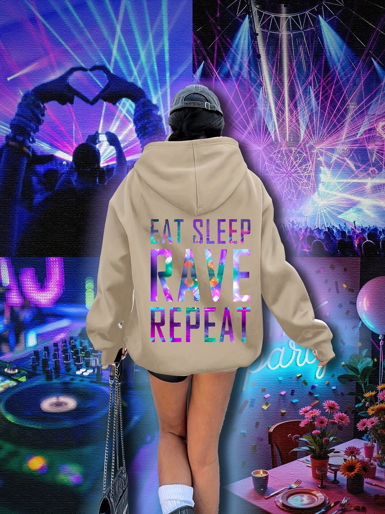 plus size womens plus size rave party hoodie neon glow text Temu