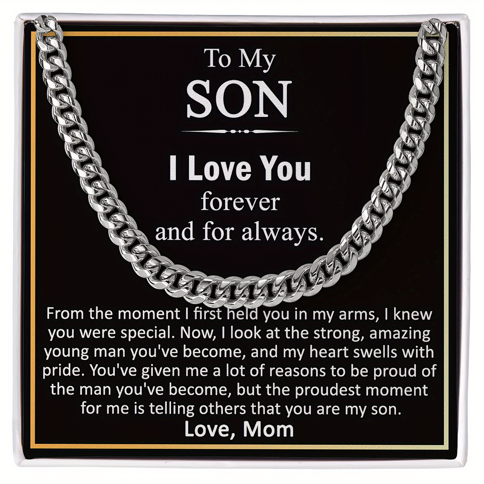 

Son Gift - Stainless Steel Necklace With Cuban Chain, Birthdays & Christmas From Mom, Winter, New Year