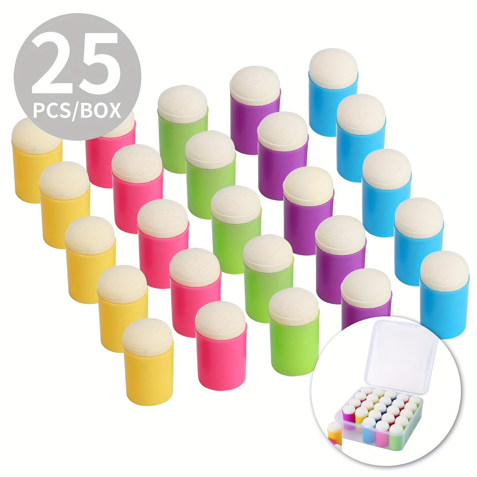 E-shop 25 Stück Schwammtupfer mit Aufbewahrungsbox – über den Finger erleichtert präzises Verblenden – Ideal für Tinte, Farbe, Kleber mehr,