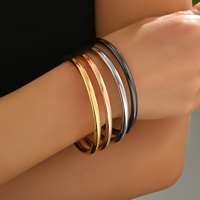 TEMU 4 piezas/juego de pulseras brillantes geométricas multicapa de estilo exquisito para mujer